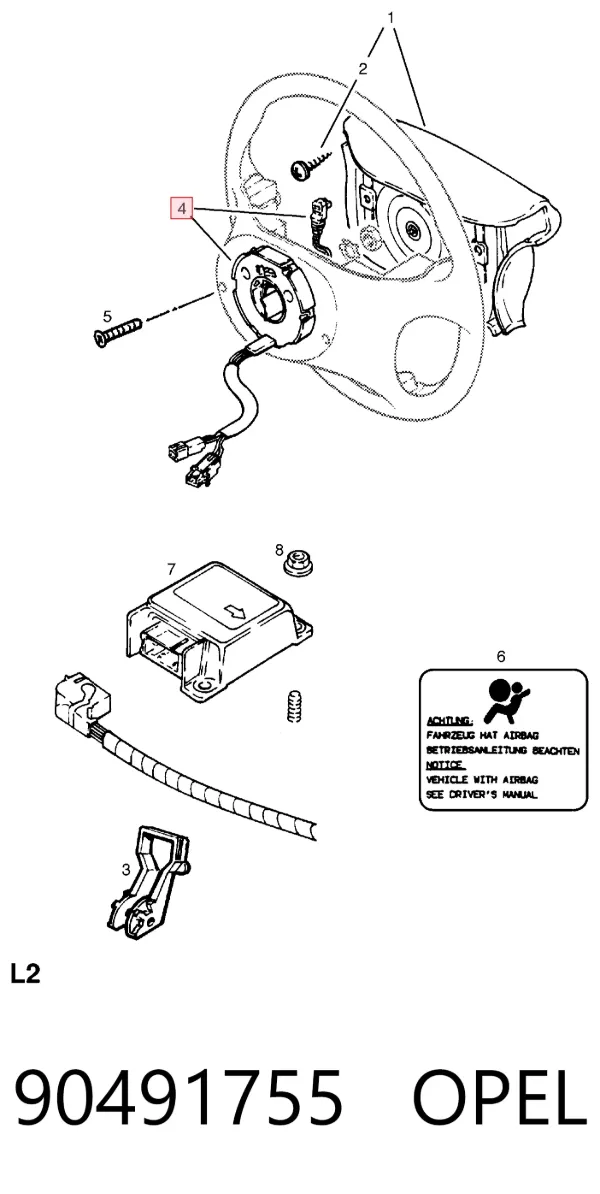 Anel AIRBAG de contato, cabo plano do volante 90491755 Opel