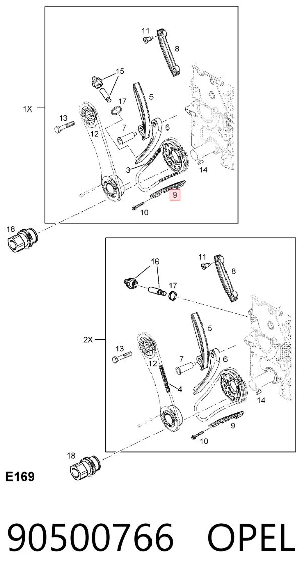 Amortecedor de cadeia do mecanismo de distribuição de gás, inferior Opel Astra G
