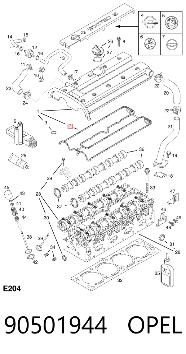 Vedante de tampa de válvulas de motor 90501944 Opel