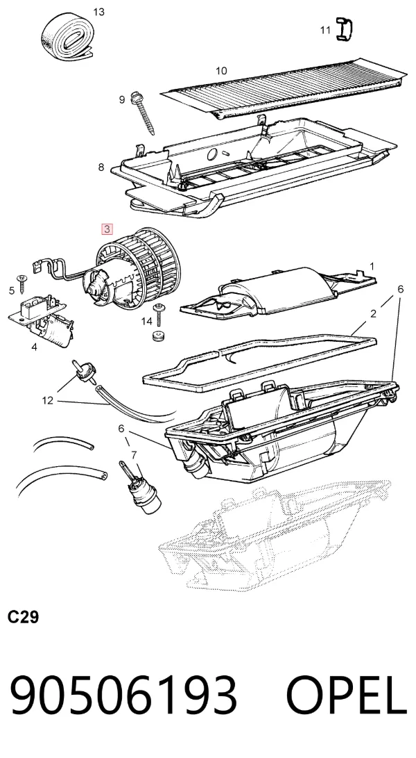 Motor de ventilador de forno (de aquecedor de salão) 90506193 Opel