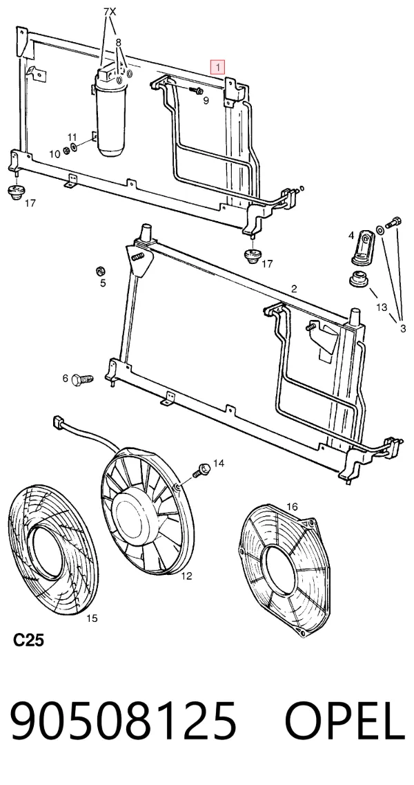 Radiador de aparelho de ar condicionado 90508125 Opel