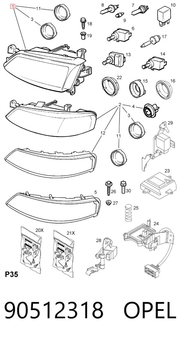 Luz esquerda 90512318 Opel