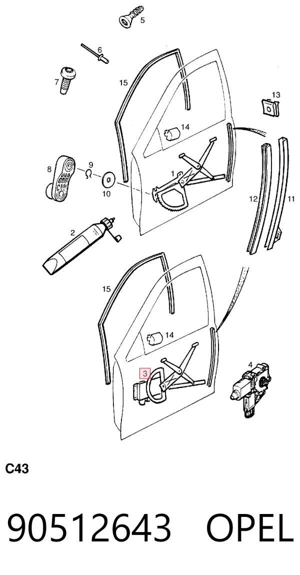Mecanismo de acionamento de vidro da porta dianteira esquerda 90512643 Opel