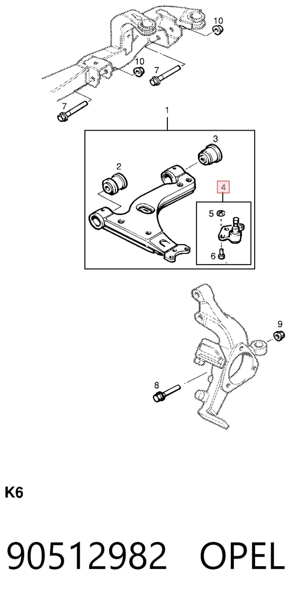 Suporte de esfera inferior 90512982 Opel