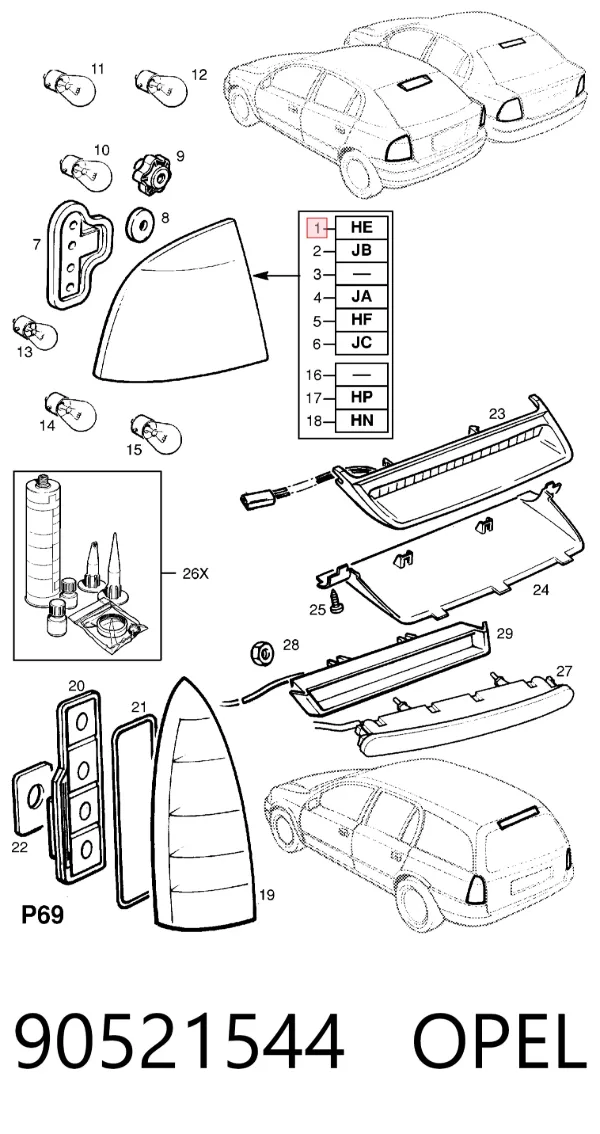 Lanterna traseira direita 90521544 Opel