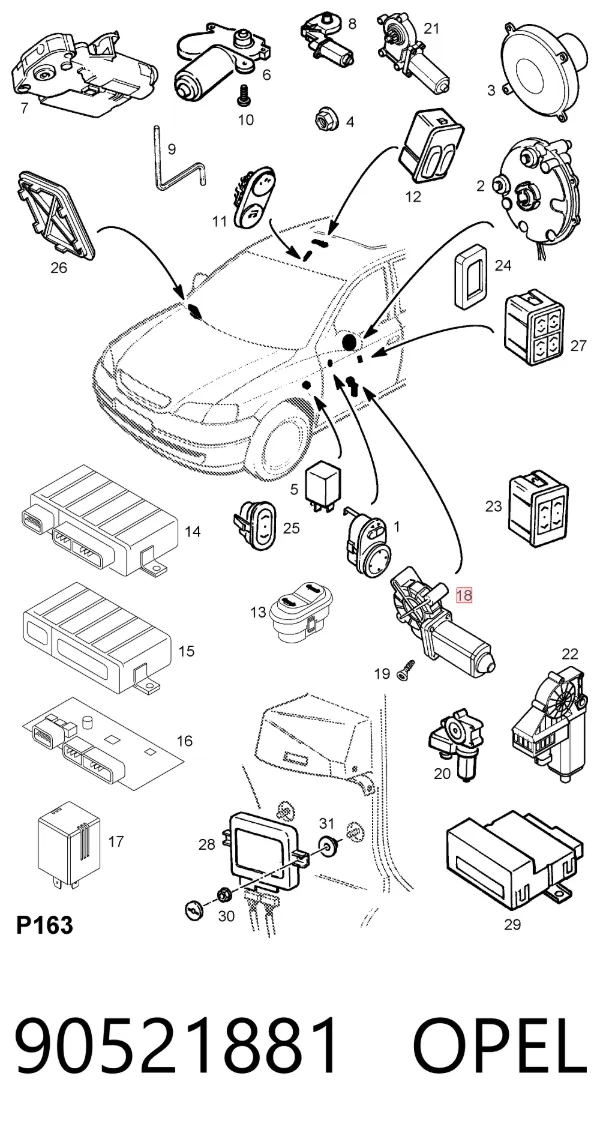 Motor de acionamento de vidro da porta dianteira esquerda 90521881 Opel