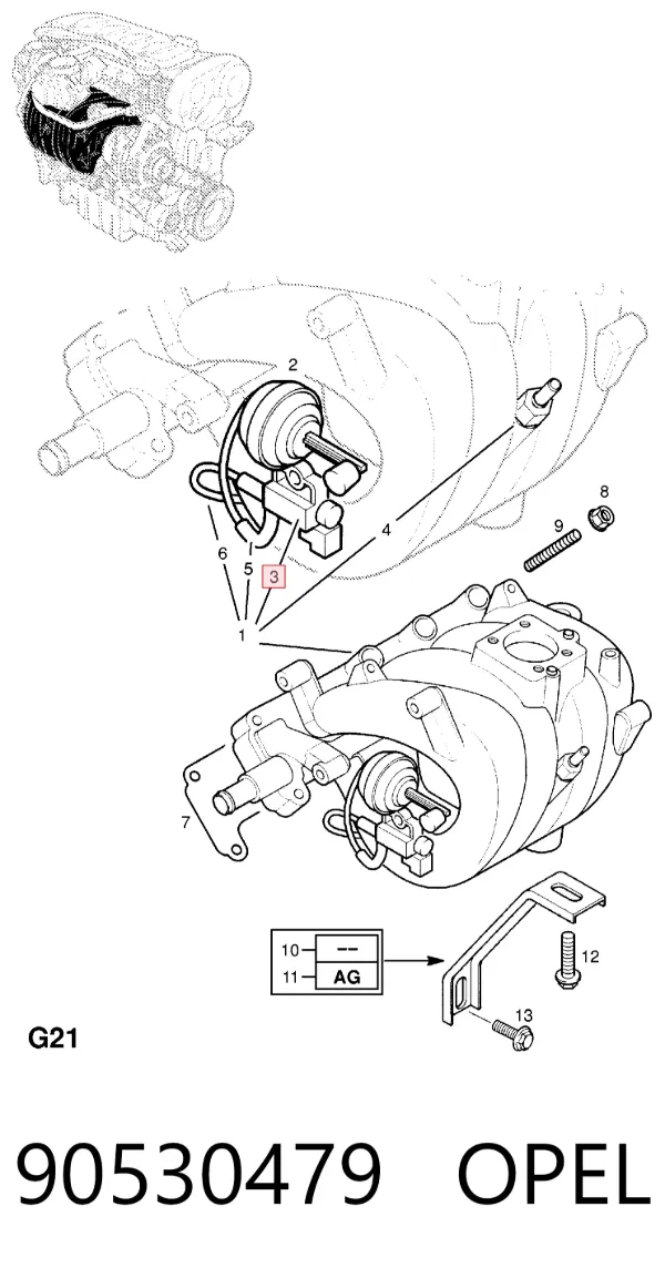 Válvula de fornecimento de ar secundário 90530479 Opel