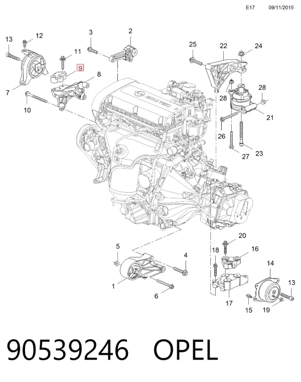 Coxim (suporte) dianteiro de motor 90539246 Opel