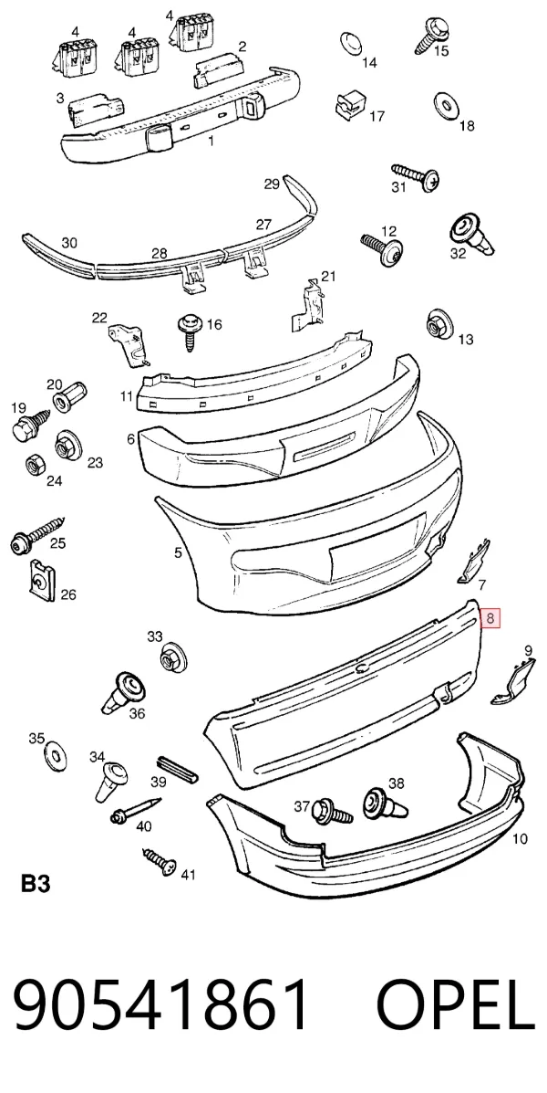 Pára-choque traseiro 90541861 Opel
