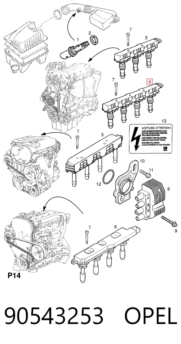 Bobina de ignição 90543253 Opel