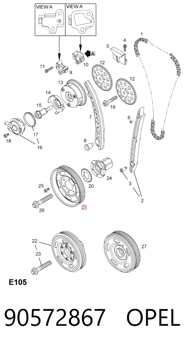 Polia de cambota 90572867 Opel
