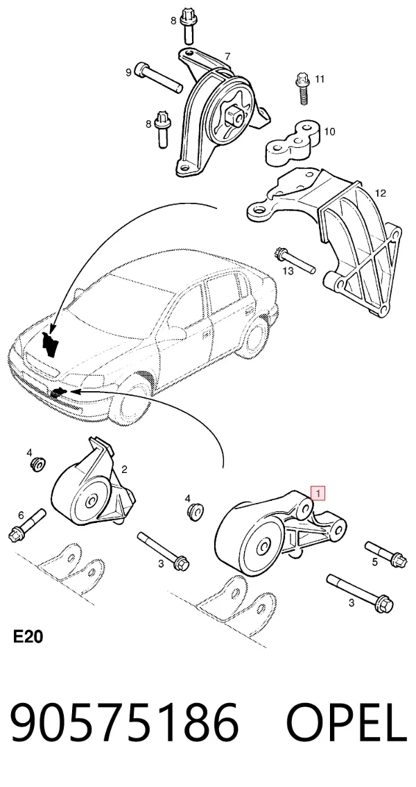 Coxim (suporte) dianteiro de motor 90575186 Opel