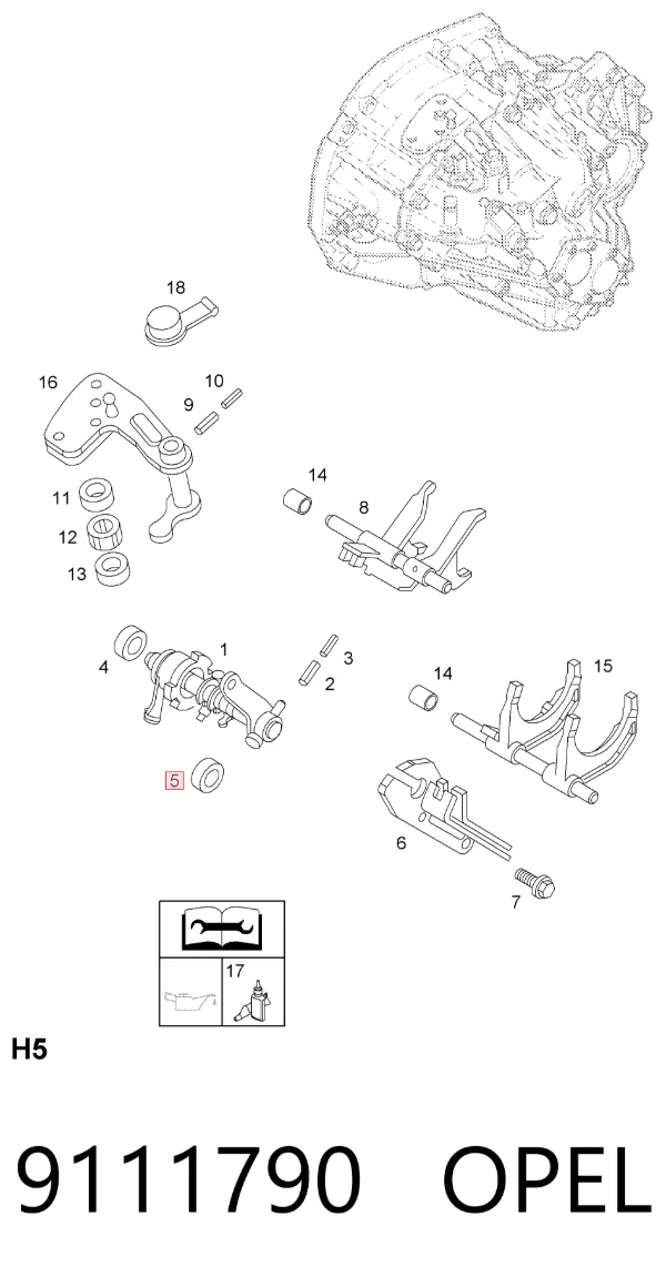 Bucha do mecanismo de mudança (de ligação) 9111790 Opel