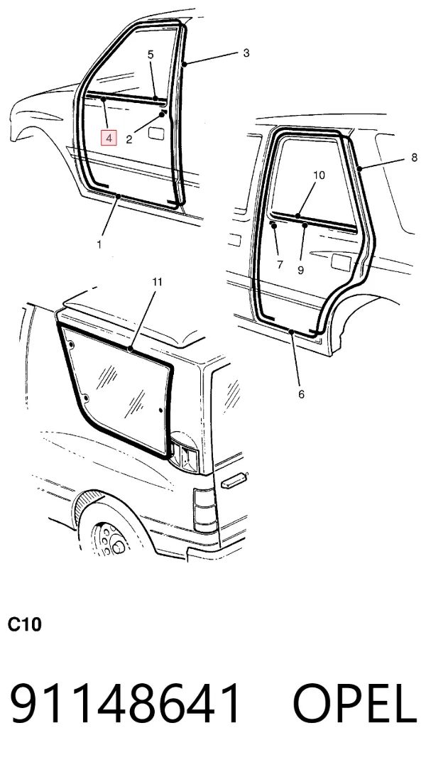 Moldura de vidro deslizante da porta dianteira esquerda 91148641 Opel