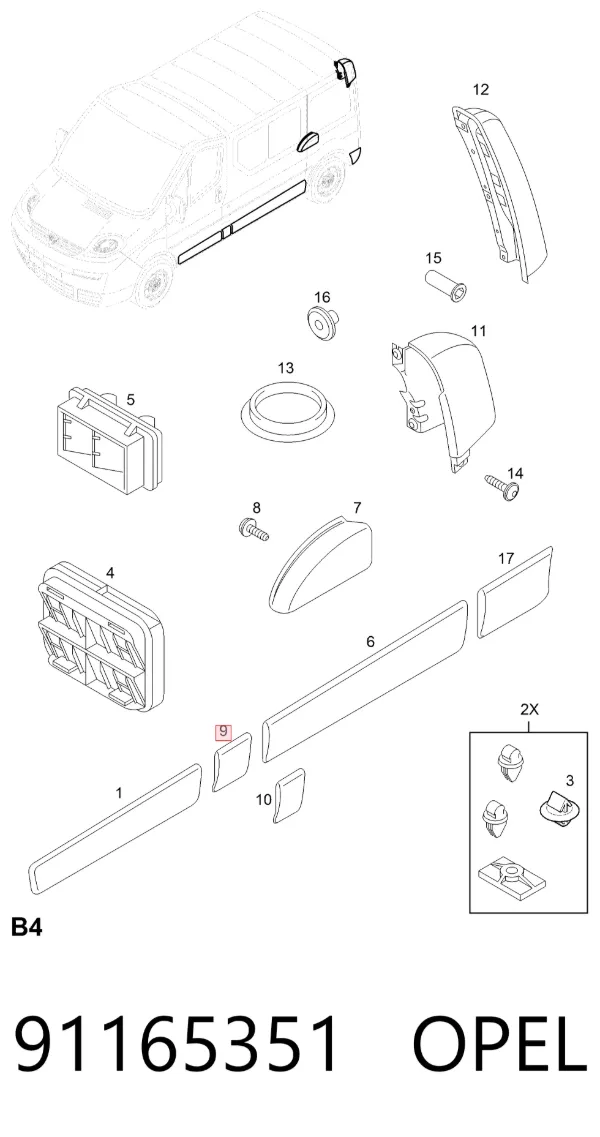 Placa sobreposta externa dianteira direita de suporte de carroçaria 91165351 Opel