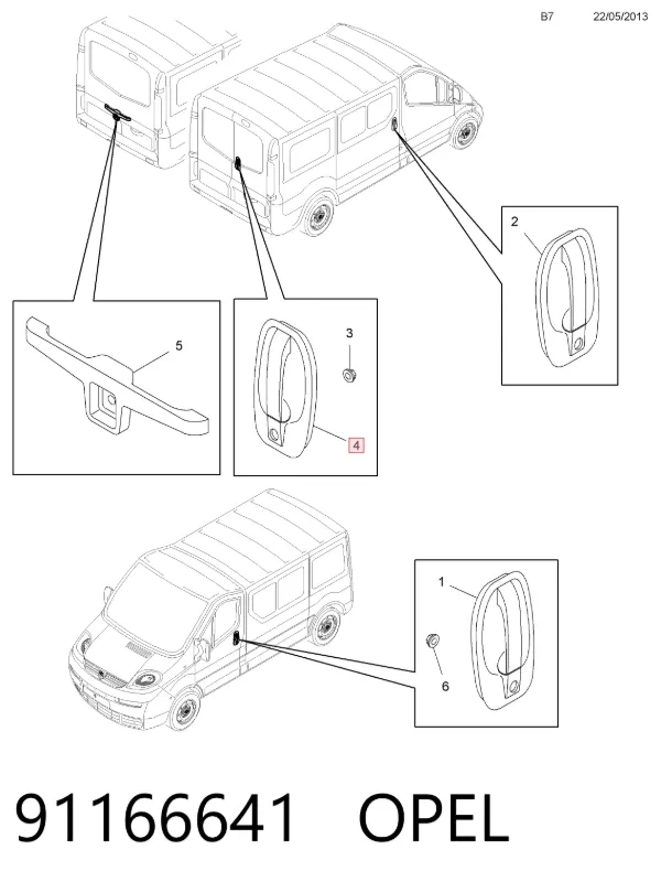 Maçaneta externa da porta lateral (deslizante) 91166641 Opel