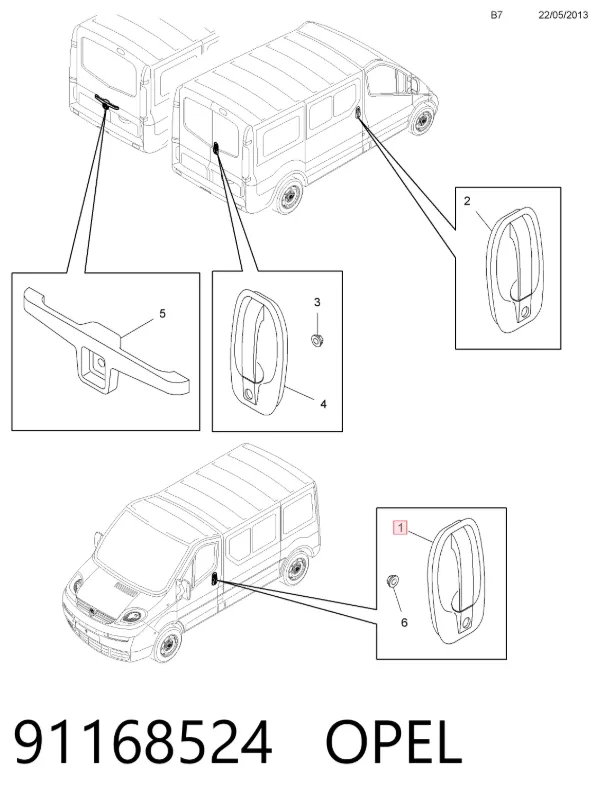 Maçaneta dianteira direita da porta externa 91168524 Opel