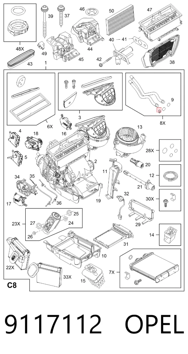 Vedante anular de tubo do radiador de forno 9117112 Opel