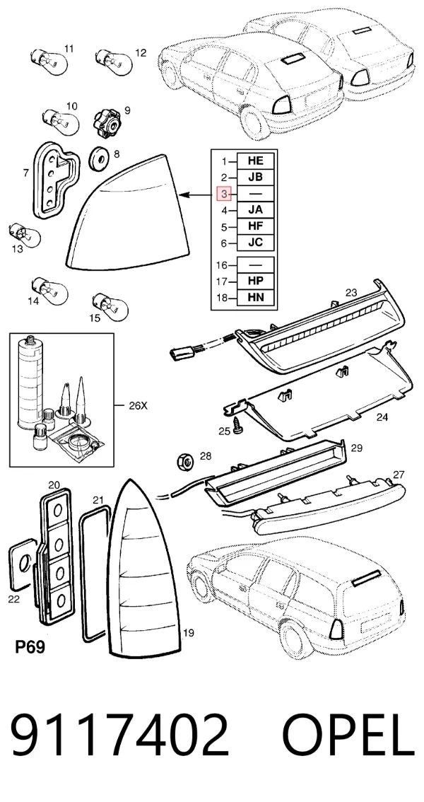 Lanterna traseira esquerda 9117402 Opel