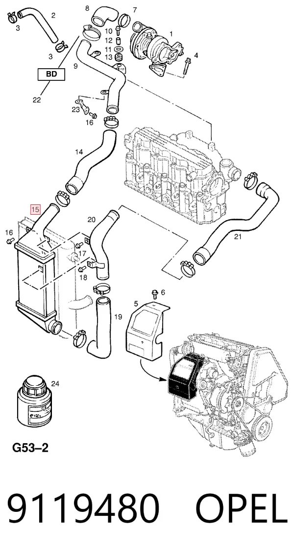 Radiador de intercooler 9119480 Opel