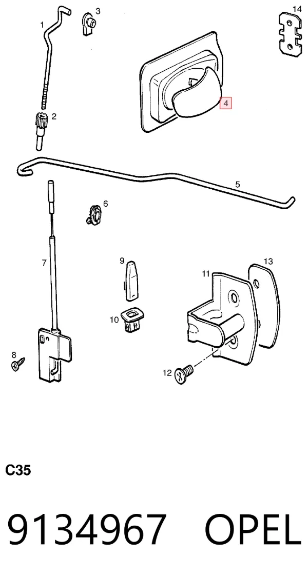 Maçaneta interna esquerda da porta dianteira 9134967 Opel