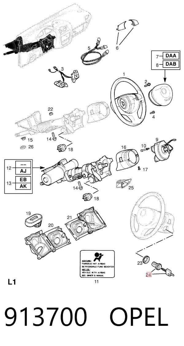 Trinco de fecho de ignição 913700 Opel