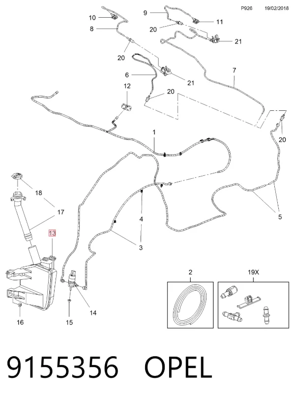 Tanque de fluido para lavador de vidro 9155356 Opel