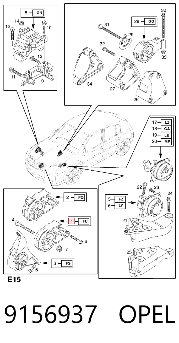 Coxim (suporte) dianteiro de motor 9156937 Opel