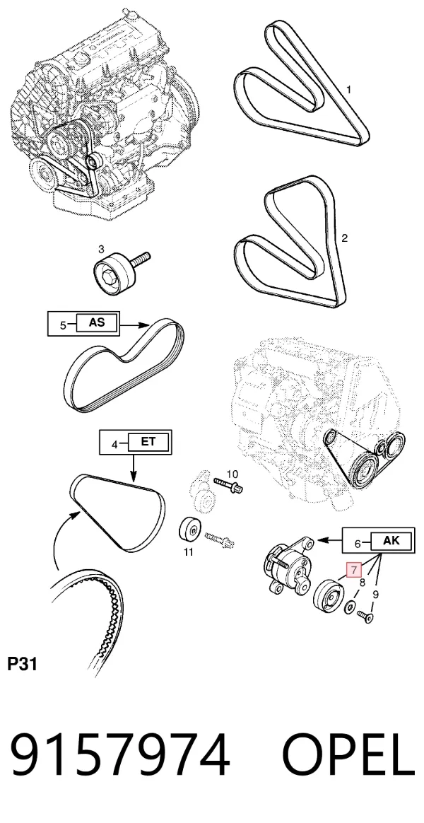 Rolo de reguladora de tensão da correia de transmissão 9157974 Opel