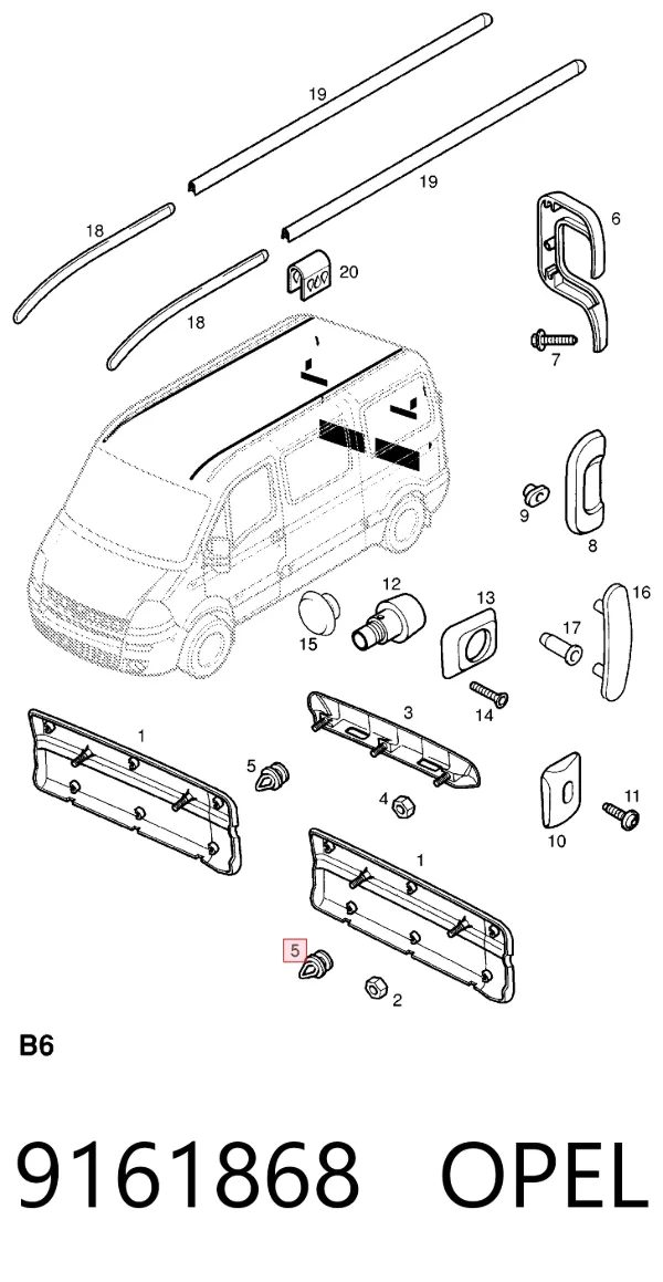 Braçadeira (cápsula) de fixação de moldura da porta 9161868 Opel