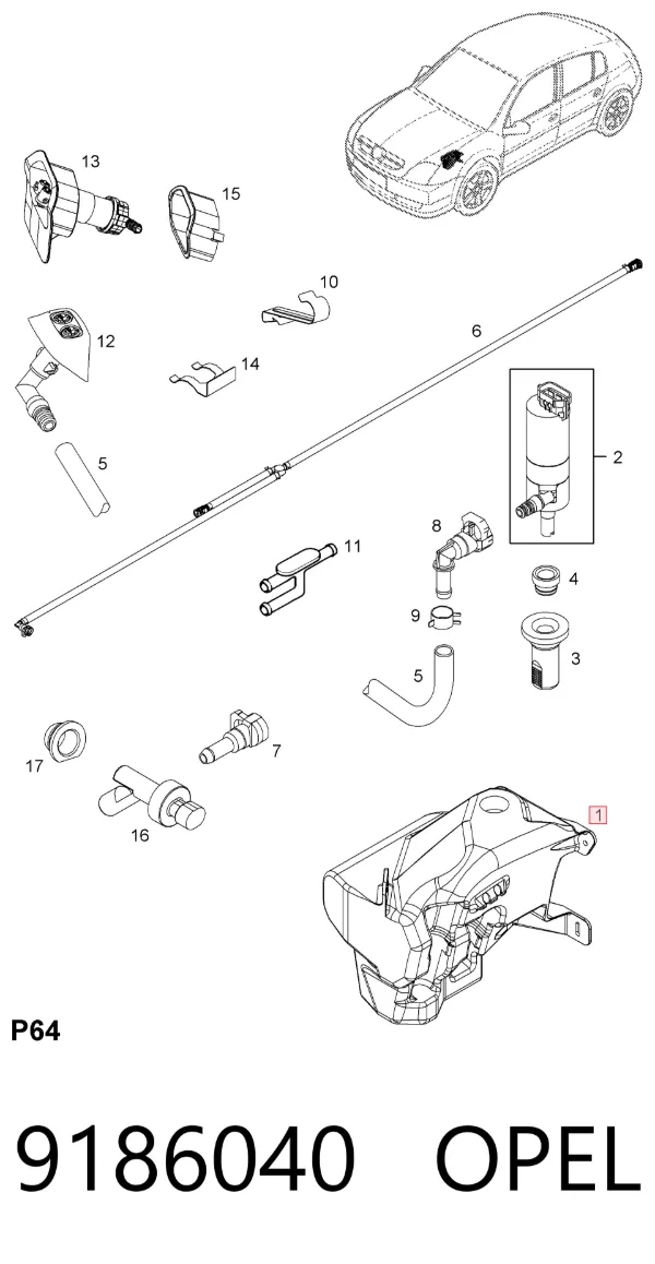 Tanque de fluido para lavador de vidro 9186040 Opel