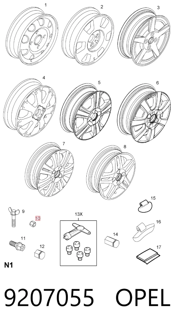 Porca de roda 9207055 Opel