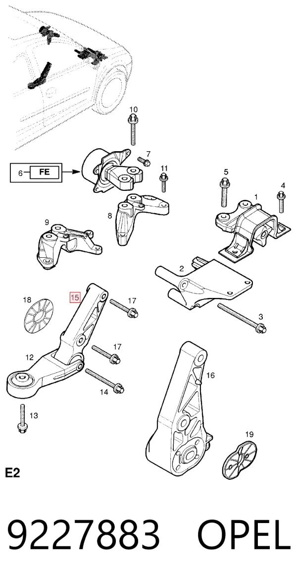 Consola de coxim (apoio) traseira de motor 9227883 Opel