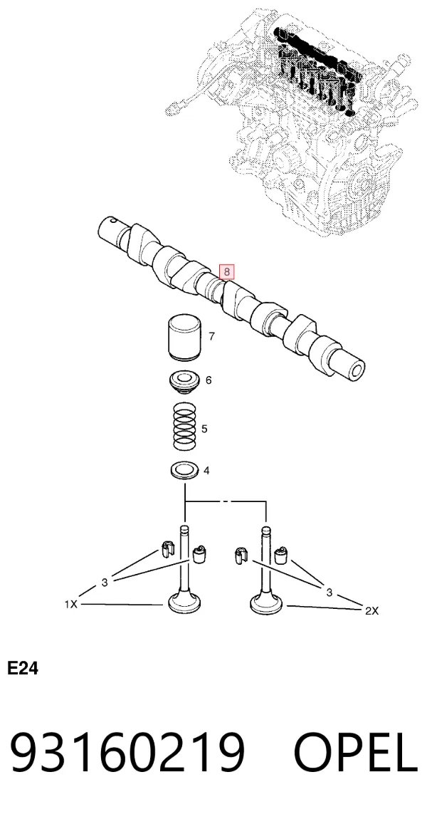 Árvore distribuidora de motor 93160219 Opel