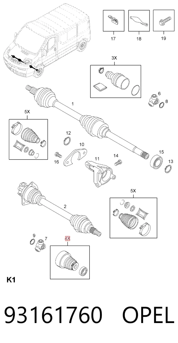 Bota de proteção interna de junta homocinética do semieixo dianteiro 93161760 Opel