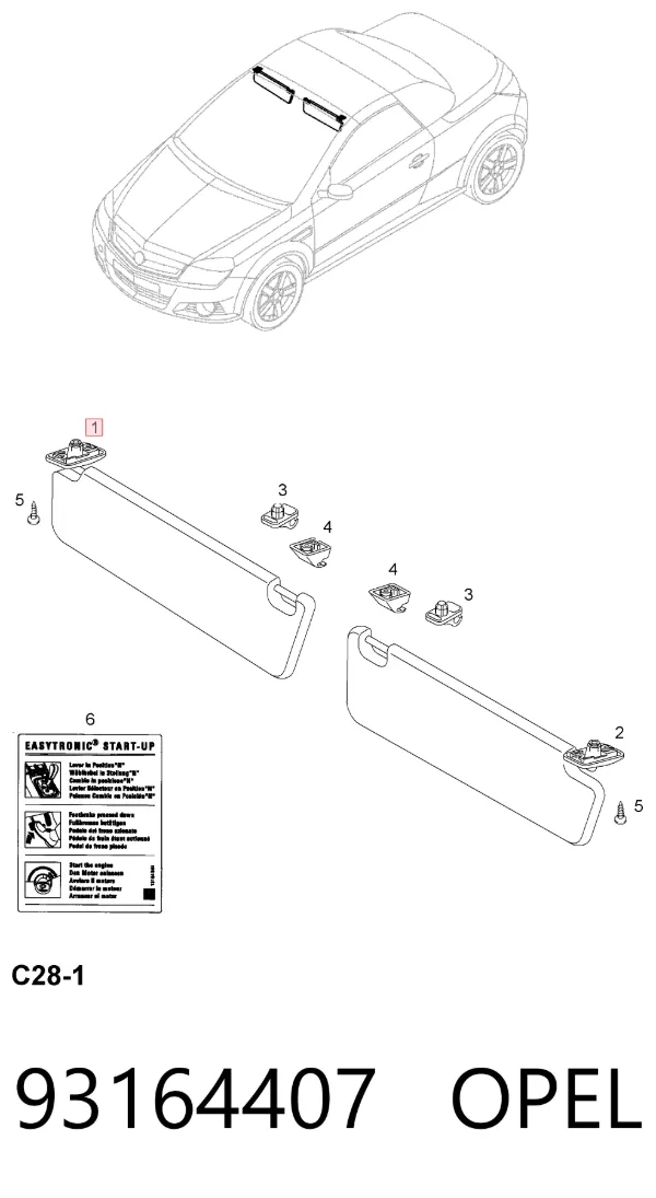 Pala contra o sol 93164407 Opel