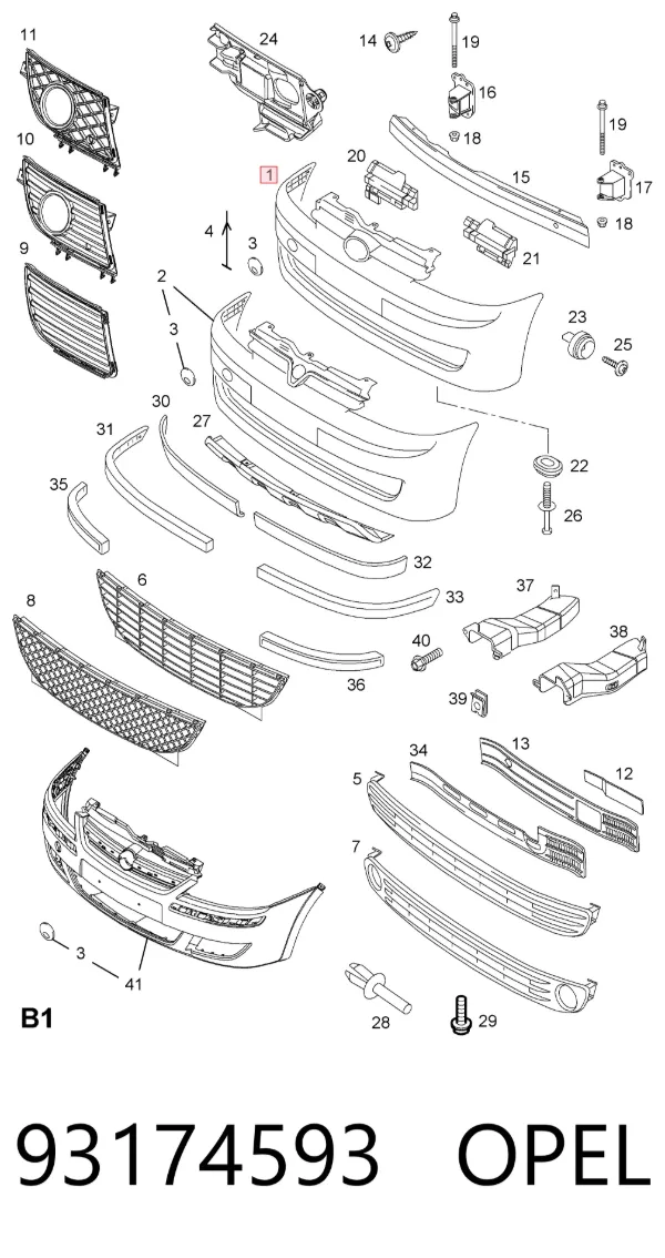 Pára-choque dianteiro 93174593 Opel