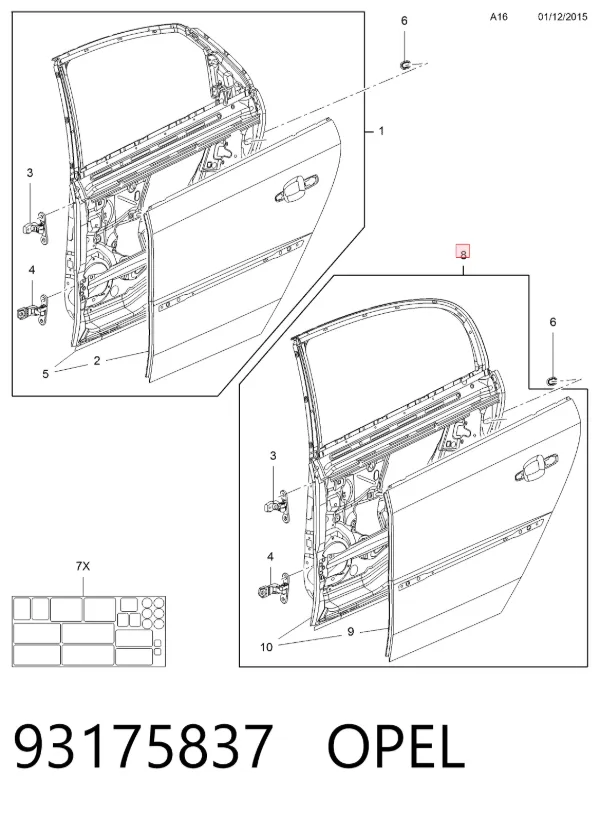 Porta traseira direita 93175837 Opel