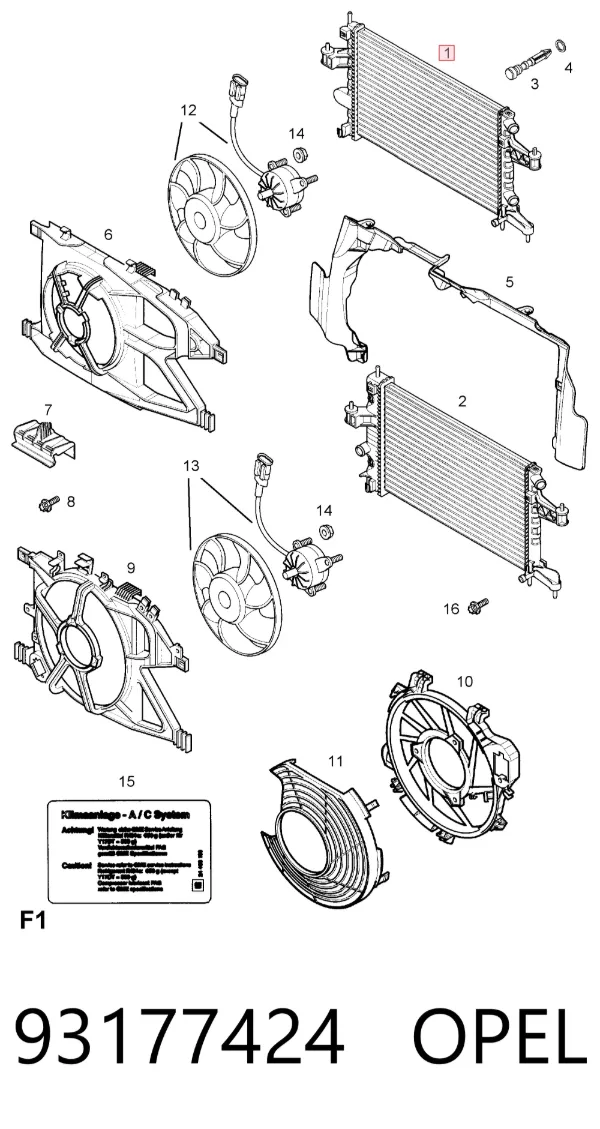 Radiador de esfriamento de motor 93177424 Opel