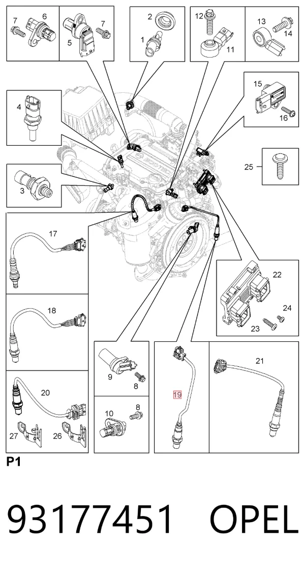 Sonda lambda, sensor de oxigênio até o catalisador 93177451 Opel