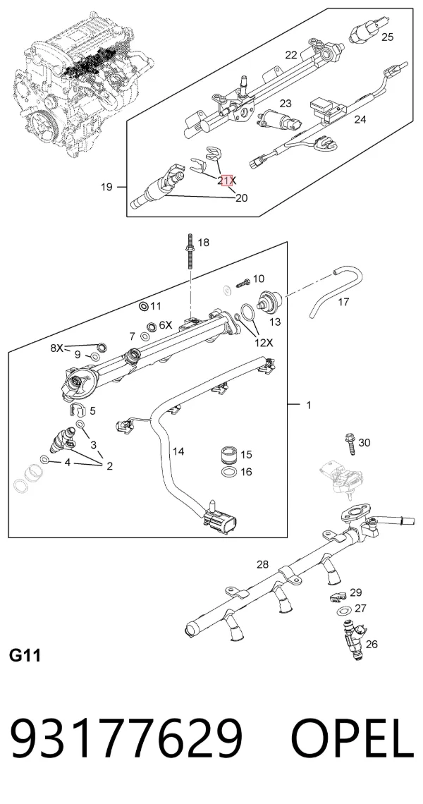 Kit de reparação do injetor 93177629 Opel