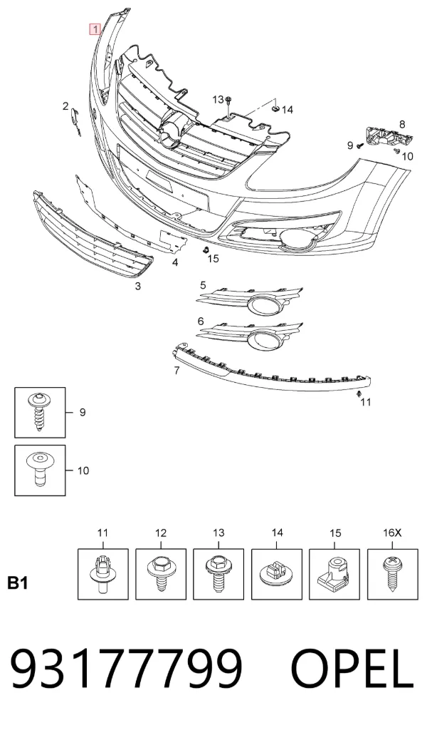 Pára-choque dianteiro 93177799 Opel