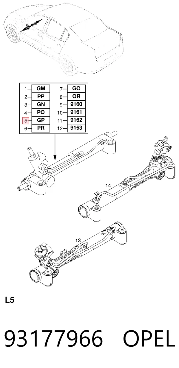 Cremalheira da direção 93177966 Opel