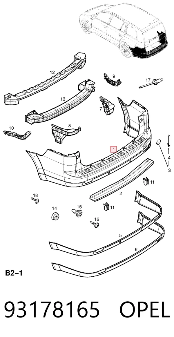 Pára-choque traseiro 93178165 Opel