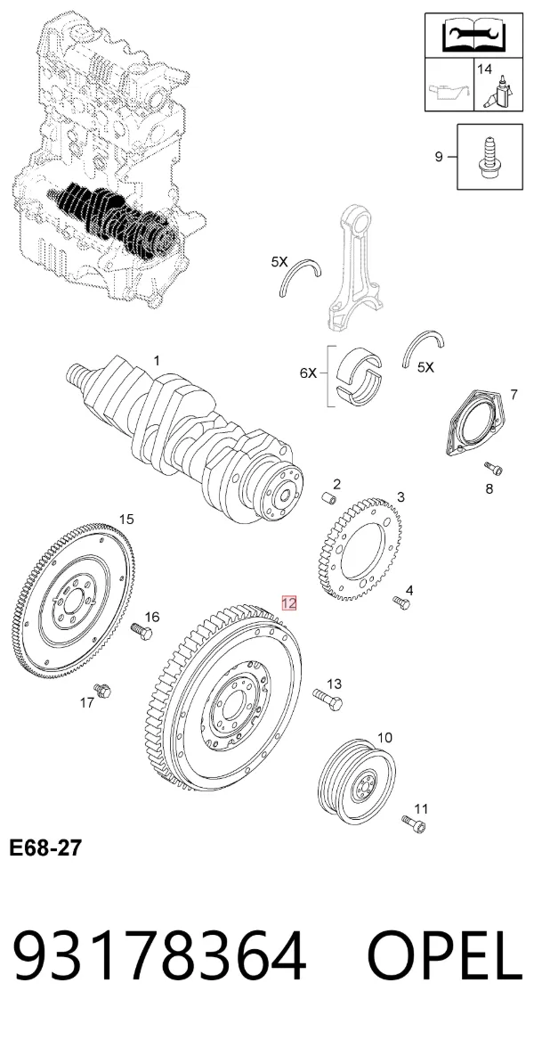 Volante de motor 93178364 Opel
