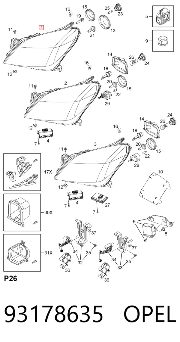 Luz esquerda 93178635 Opel