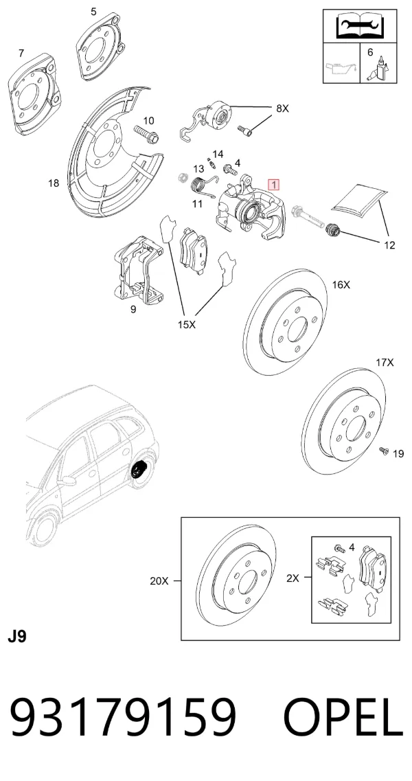 Suporte do freio traseiro direito 93179159 Opel