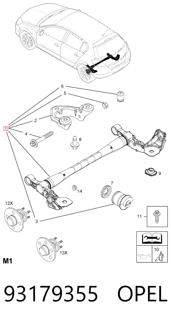 Viga de suspensão traseira (plataforma veicular) 93179355 Opel