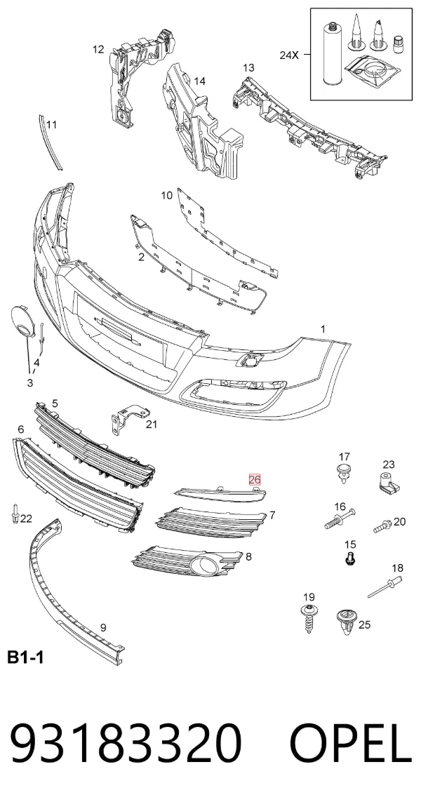 Moldura direita do pára-choque dianteiro 93183320 Opel