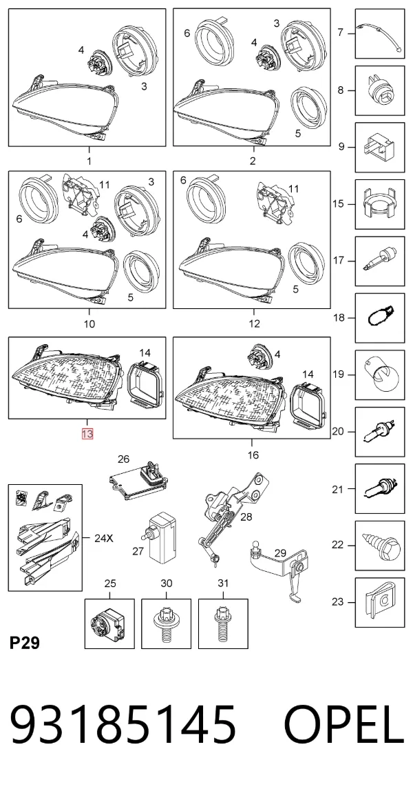 Luz esquerda 93185145 Opel